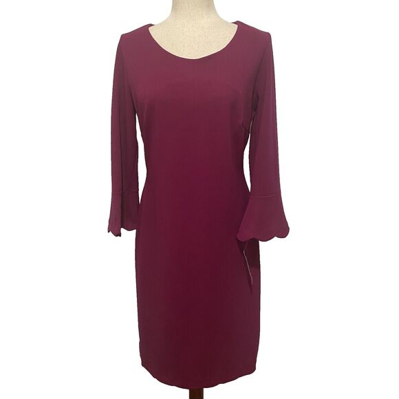 GLAMOUR 3/4 Bell Sleeve Sheath Dress Size 8 Fuchsia‎ Workwear Career NWT - Picture 1 of 11